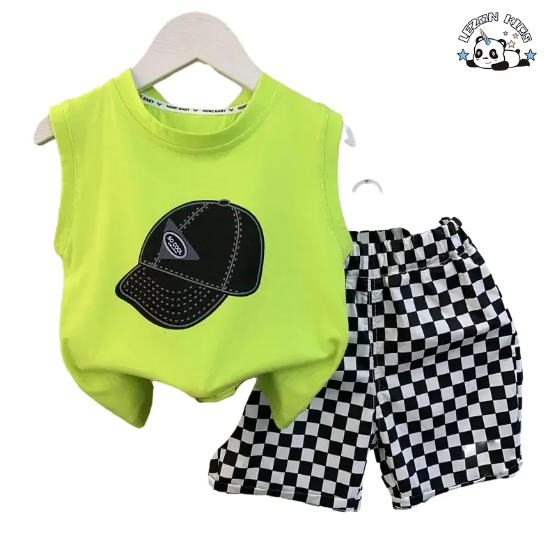 LEZONKIDS - Conjunto de Roupas de Verão para Meninos por Atacado Camiseta sem Mangas Hiphop & Calções Conjunto de Roupas para Bebês Meninos de Duas Peças